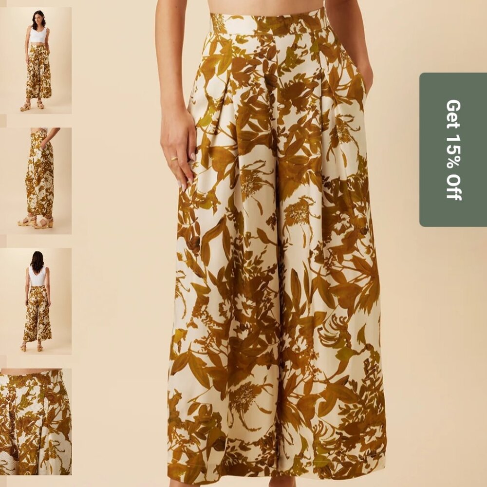 [Amour Vert] Wide Leg Pants in Brown and Cream